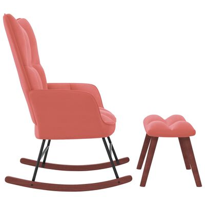 vidaXL Gugalni stol s stolčkom roza žamet