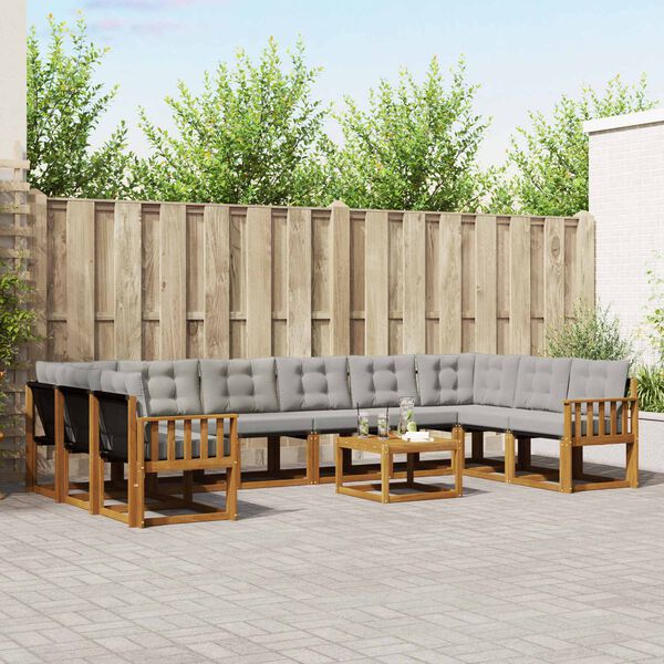 vidaXL Zunanja garnitura za sedenje 11 pcs Naravna in svetlo siva