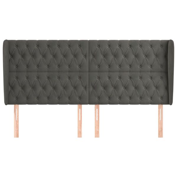vidaXL Vzglavje z u&scaron;esi temno sivo 183x23x118/128 cm žamet