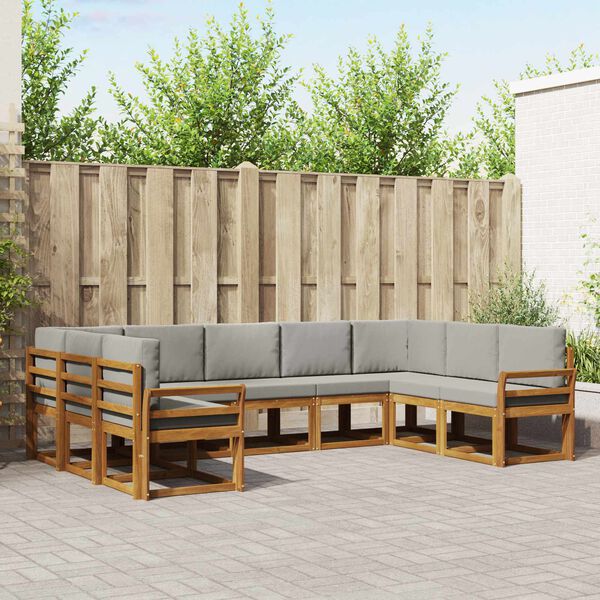 vidaXL Zunanja garnitura za sedenje 9 pcs Naravna in svetlo siva