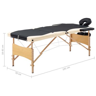 vidaXL Zložljiva masažna miza 3 cone les črna in bež