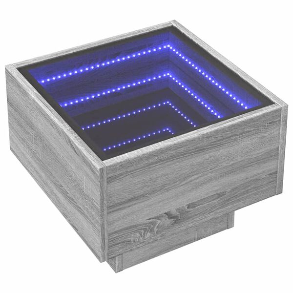 vidaXL Nočna mizica z neskončnimi LED siva sonoma 40x40x30 cm