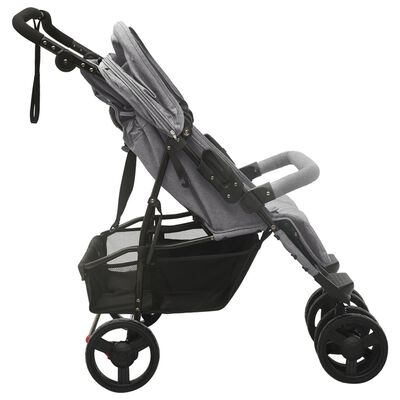 vidaXL Otroški voziček za dvojčke svetlo siv jeklen