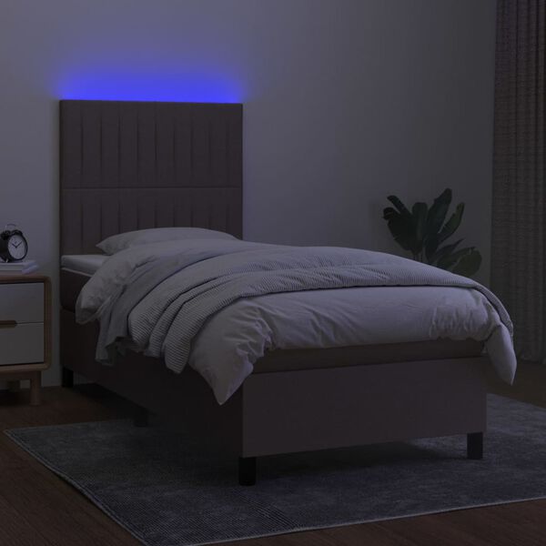 vidaXL Box spring postelja z vzmetnico LED taupe 90x200 cm blago
