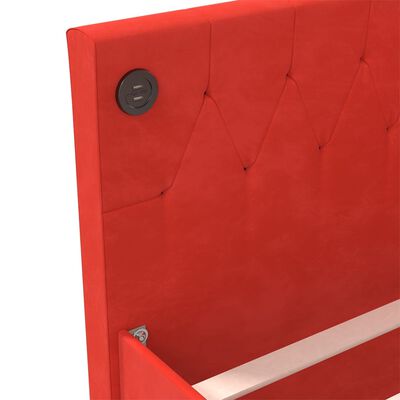 vidaXL Dnevna postelja USB vinsko rdeč žamet 90x200 cm