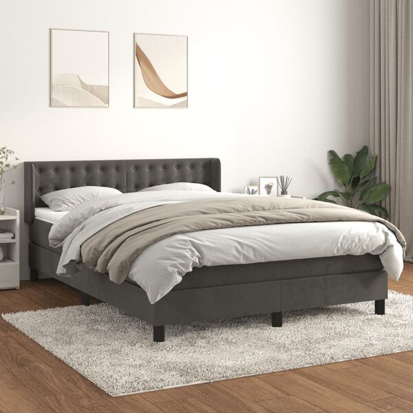 vidaXL Box spring posteljni z vzmetnico temno siv 140x190 cm žamet