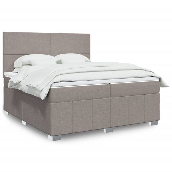 vidaXL Box spring postelja z vzmetnico taupe 200x200 cm blago