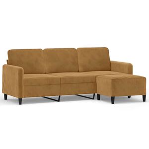 vidaXL Kavč trosed s stolčkom za noge rjav 180 cm žamet