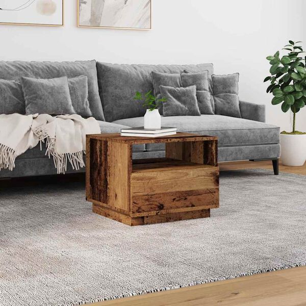 vidaXL Klubska mizica z LED lučkami starinski les 50x49x40 cm