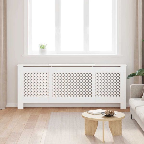 vidaXL Pokrov za radiator MDF bel 205 cm