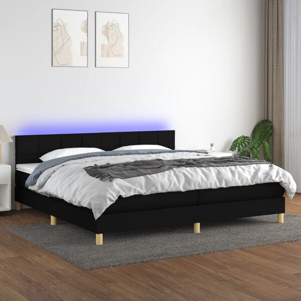 vidaXL Box spring postelja z vzmetnico LED črna 200x200 cm blago