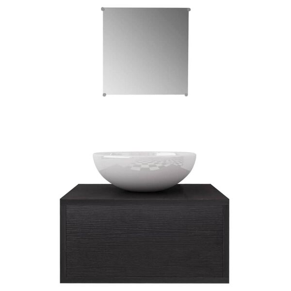 vidaXL 3-Delni Komplet Kopalniškega Pohištva z Umivalnikom Črne Barve