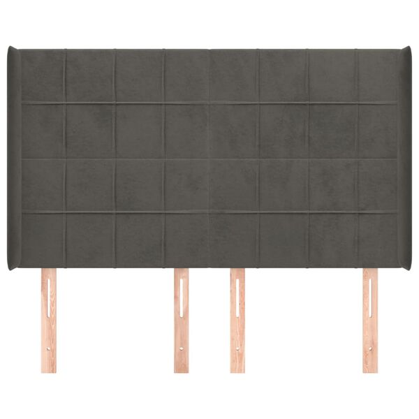 vidaXL Vzglavje z u&scaron;esi temno sivo 147x16x118/128 cm žamet