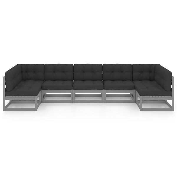 vidaXL Vrtna sedežna garnitura 7-delna z blazinami siva borovina