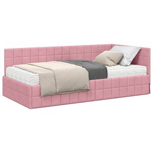vidaXL Kotni okvir postelje z matrico 2 kos Roza 90 x 190 cm Žamet