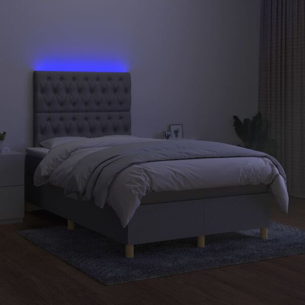 vidaXL Box spring postelja z vzmetnico LED sv. siva 120x200 cm blago