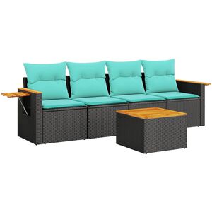 vidaXL Vrtna sedežna garnitura 5-delna z blazinami črn poli ratan