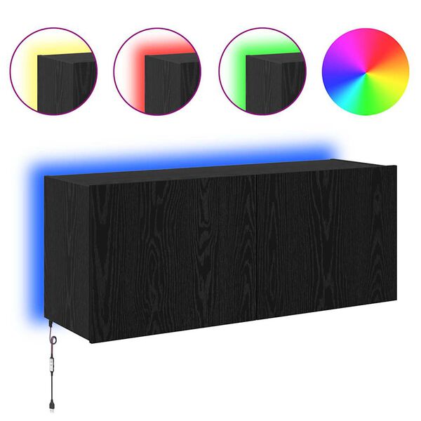 vidaXL TV stenska omara z LED lučmi Črna Orehovina 100 x 35 x 41 cm