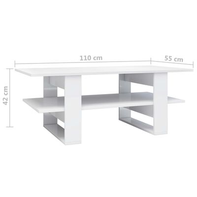 vidaXL Klubska mizica visok sijaj bela 110x55x42 cm iverna plošča
