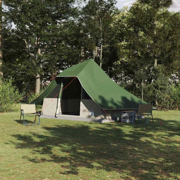 vidaXL Tipi šotor s streho Zelena 364 x 281 x 257 cm tafeta