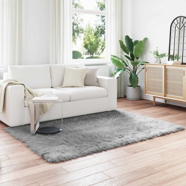 vidaXL Lažna Ovčja Koža Preproga Tafalla Siva 140 x 200 cm Poliester