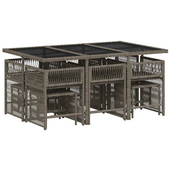 vidaXL Vrtna jedilna garnitura 11-delna z blazinami siv poli ratan