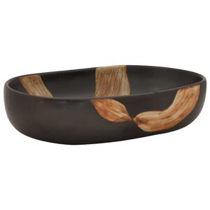 vidaXL Nadpultni umivalnik črn ovalen 59x40x14 cm keramika