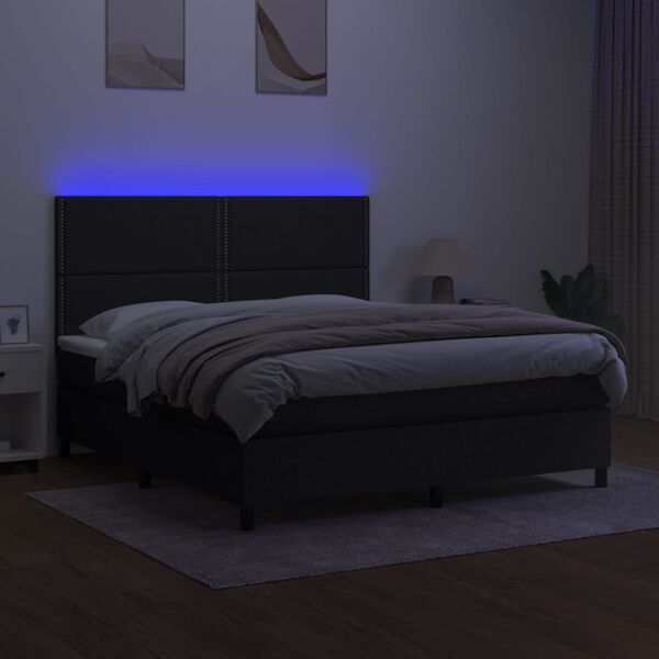 vidaXL Box spring postelja z vzmetnico LED črna 180x200 cm blago