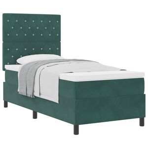vidaXL Postelja z vzmetnico z vzmetnico Temno zelena 90 x 190 cm Žamet