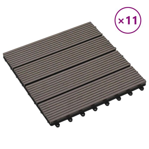 vidaXL Tla za teraso 11 pcs Temno rjava 30 x 30 cm WPC