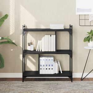 vidaXL Knjižna omara 3-nadstropna črna 76x32x88 cm inženirski les