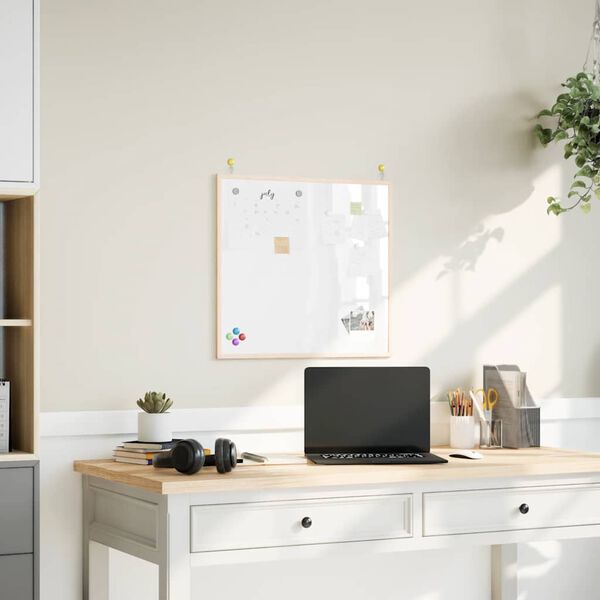 vidaXL Magnetna bela tabla z okvirjem iz masivnega borovega lesa 60 x 55 cm