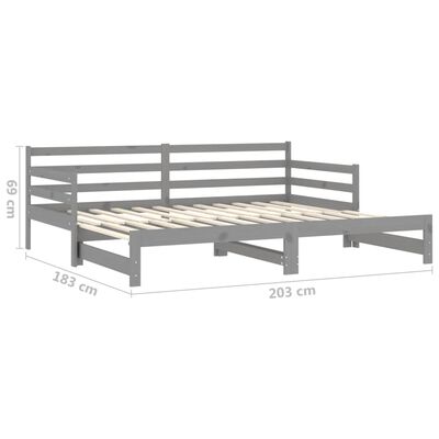 vidaXL Izvlečna dnevna postelja siva trdna borovina 2x(90x200) cm