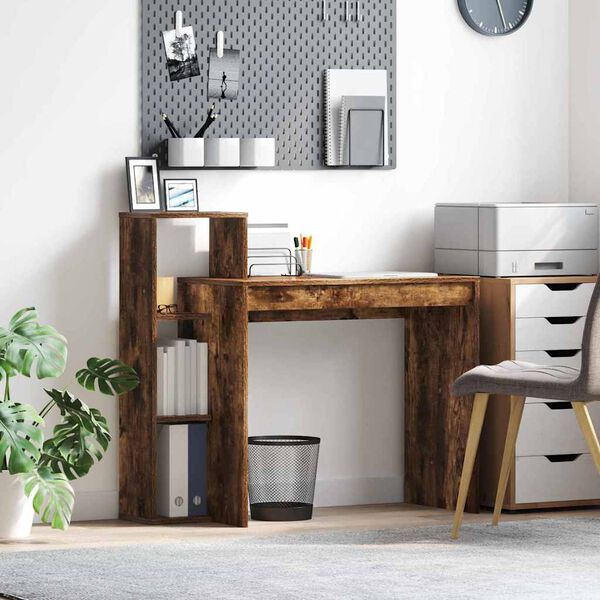 vidaXL Miza s polico Dimljeni oreh 100 x 40 x 90 cm Konstruiran les