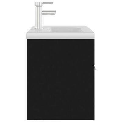 vidaXL Omarica za umivalnik z vgradnim umivalnikom črna iverna plošča