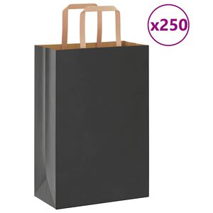 vidaXL Papirnate vrečke 250 kosov z ročaji črne barve 21x11x31 cm