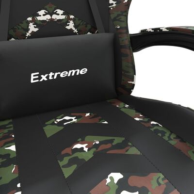 vidaXL Vrtljivi gaming stol z oporo za noge črno kamuflažno um. usnje