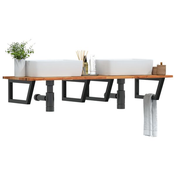vidaXL Stenska polica za umivalnik jeklo in trden akacijev les