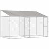 vidaXL Pasja kletka s streho Srebrna 400 x 200 x 256 cm Jeklo in PE