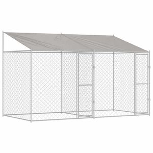 vidaXL Pasja kletka s streho Srebrna 400 x 200 x 256 cm Jeklo in PE