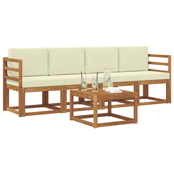 vidaXL Zunanja garnitura za sedenje z blazino 5 pcs Naravna in smetana