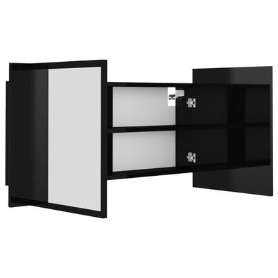vidaXL LED kopalniška omarica z ogledalom visok sijaj črna akril