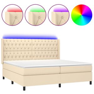 vidaXL Box spring postelja z vzmetnico LED krem 200x200 cm blago