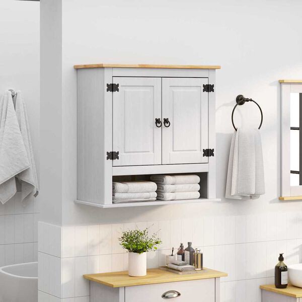 vidaXL Viseča omarica Corona Bela 70 x 33 x 71,5 cm Masivno borovo les