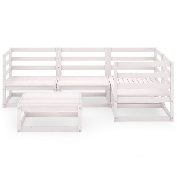 vidaXL Vrtna sedežna garnitura 5-delna bela trdna borovina