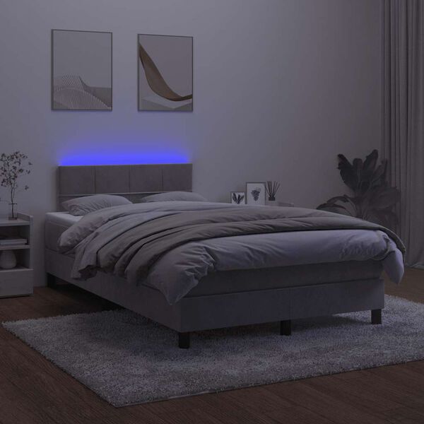vidaXL Box spring postelja z vzmetnico LED sv. siva 120x190 cm žamet