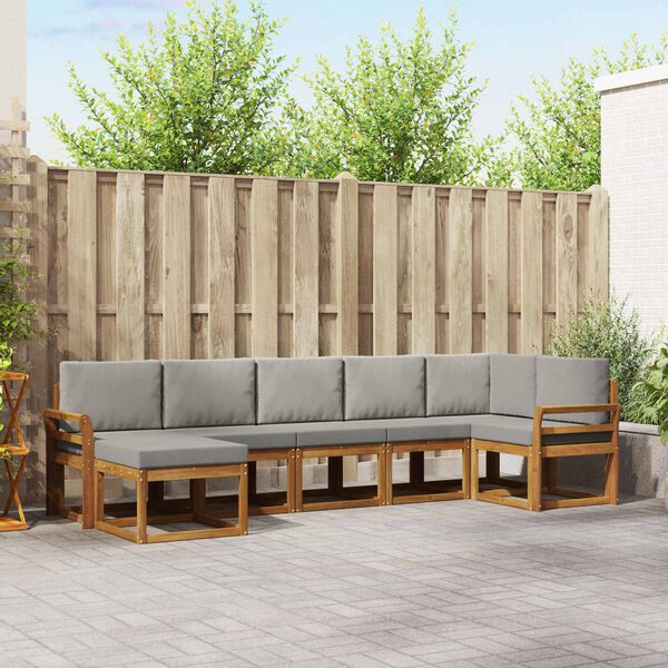 vidaXL Zunanja garnitura za sedenje 7 pcs Naravna in svetlo siva