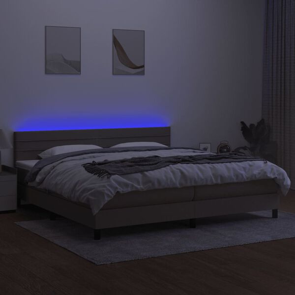vidaXL Box spring postelja z vzmetnico LED taupe 200x200 cm blago