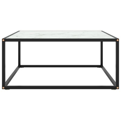 vidaXL Klubska mizica črna z belim marmornim steklom 80x80x35 cm