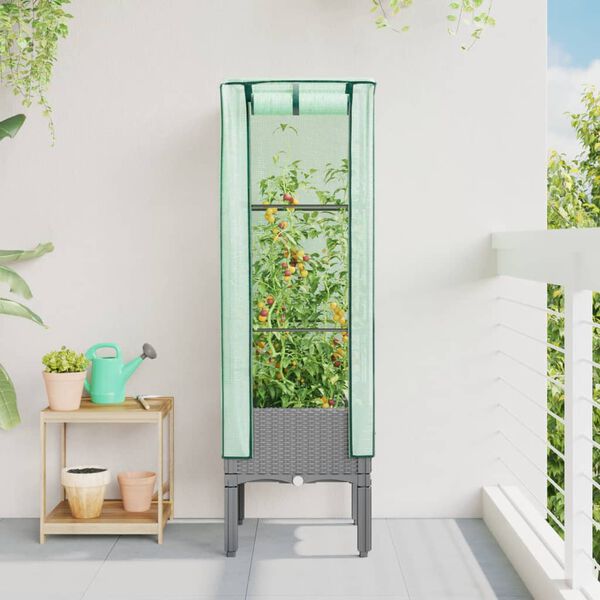 vidaXL Visoka greda s prevleko za rastlinjak videz ratana 40x40x140 cm